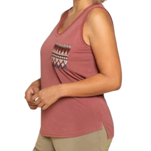 NEW POL aztec pocket tank top in rust - Picture 2 of 3